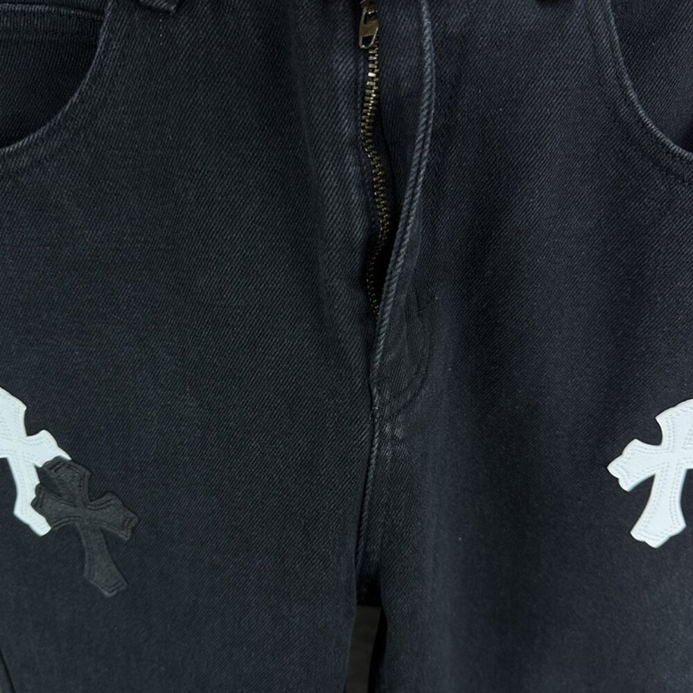 Chrome Hearts Black And White Cross Patch Washed Jeans - Picture 5 of 9